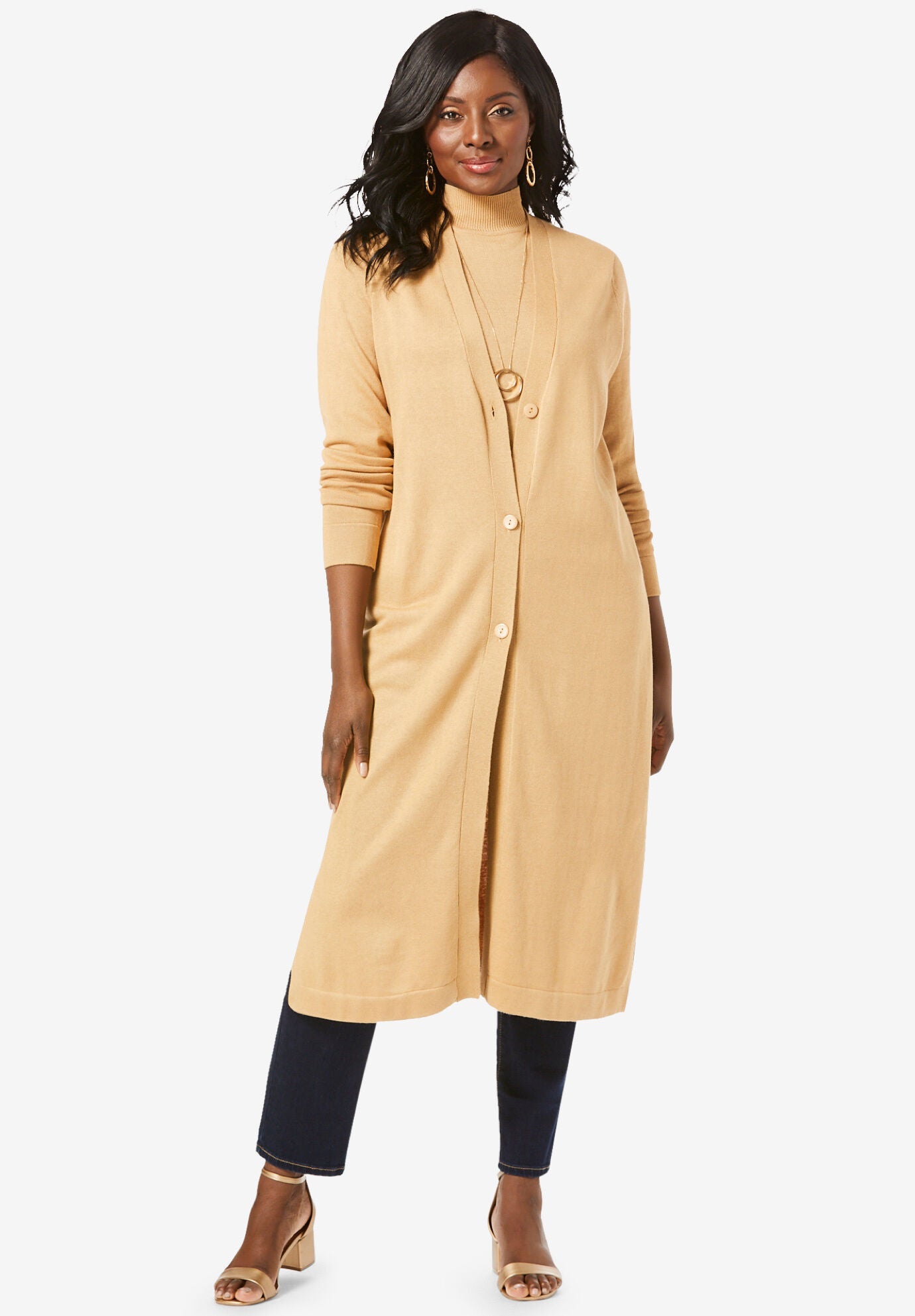 Long Fine Gauge Duster Cardigan Soft Camel Woman Within