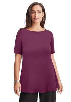 Stretch Knit Boatneck Swing Tunic