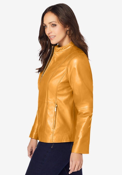 Zip Front Leather Jacket, , alternate image number null