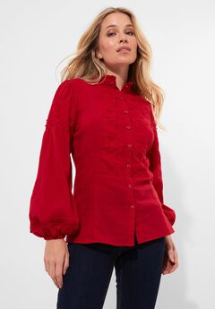 Long Balloon Sleeve Embroidered Blouse