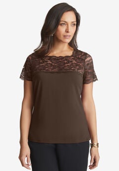 Stretch Lace Neckline Top
