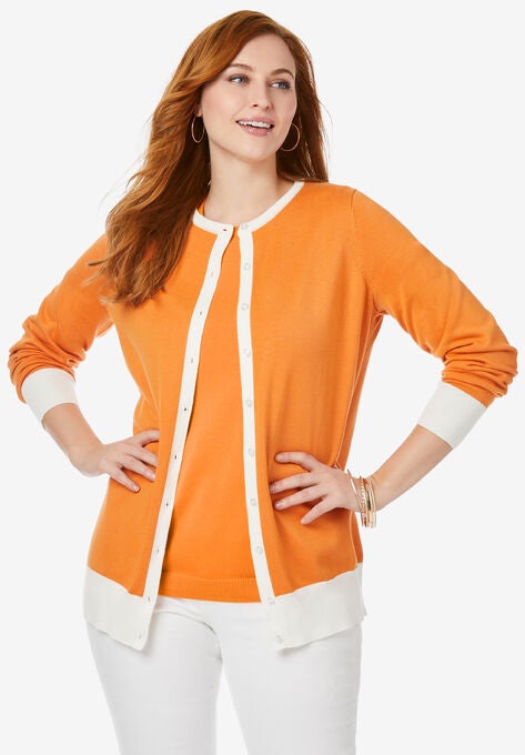 Fine Gauge Cardigan, BRIGHT MELON WHITE, hi-res image number null