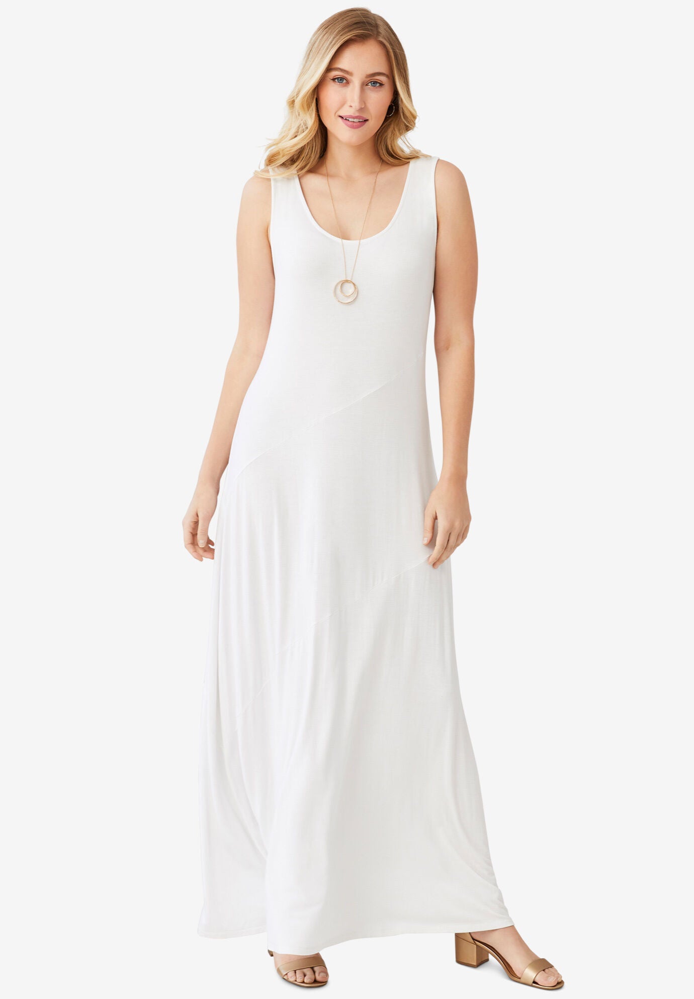 Woman within online white dresses
