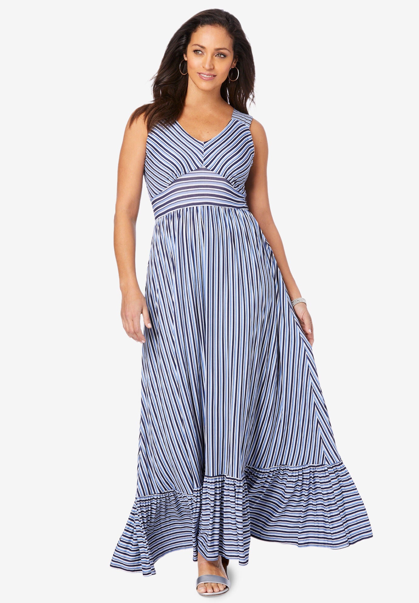Maxi Stripe Tiered Dress for Summer Style, Blue Stripe Woman Within — free download