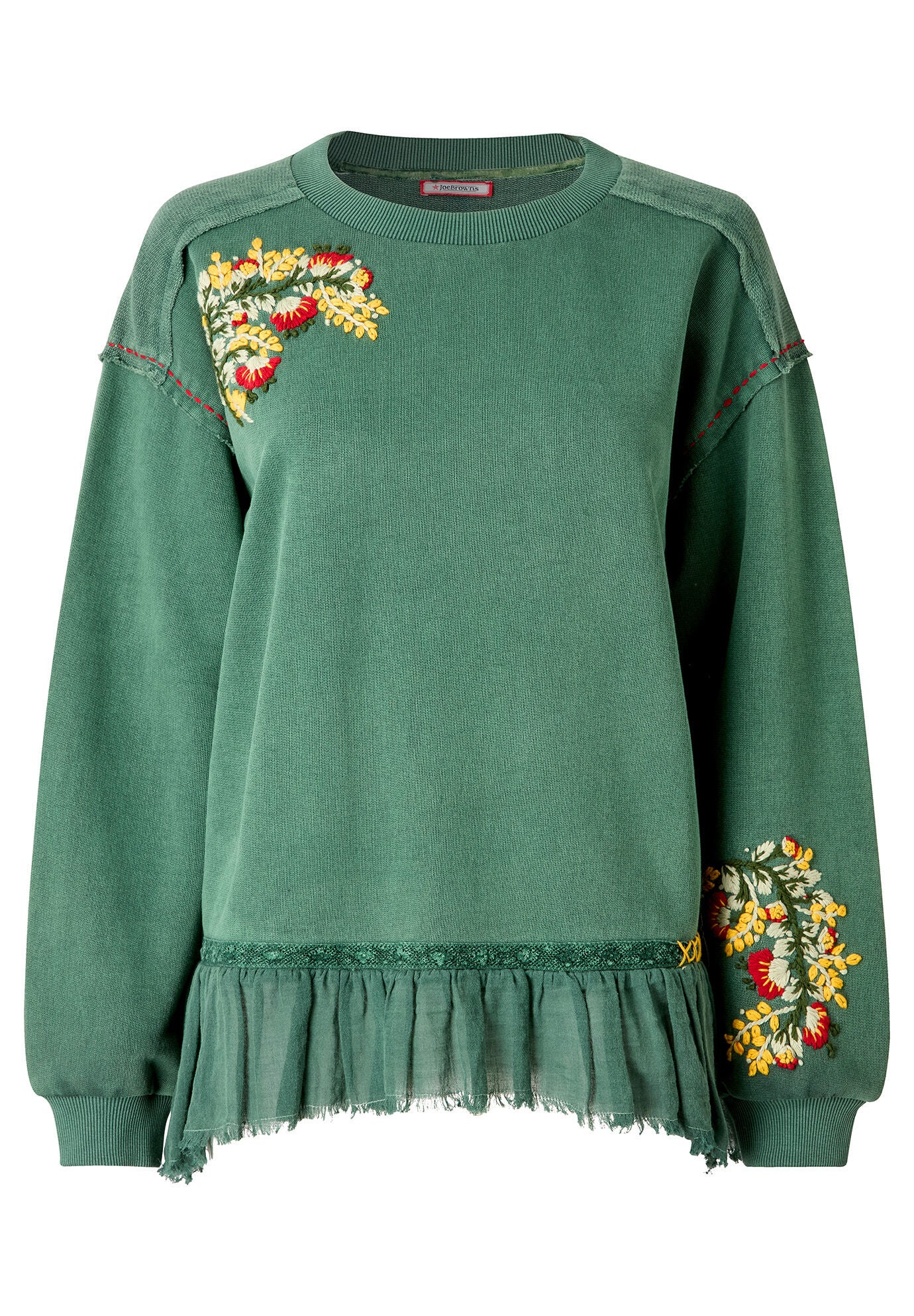 Peplum Sweatshirt, GREEN GARDEN EMBROIDERY, alternate image number 2
