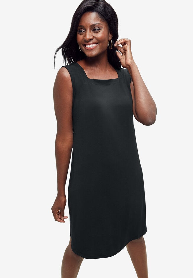 Square Neck Knit Dress, BLACK, hi-res image number null