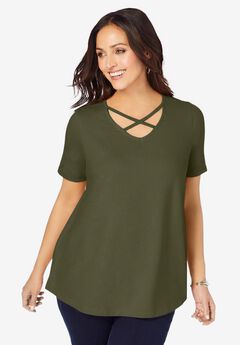 Stretch Cotton Crisscross Strap Tee