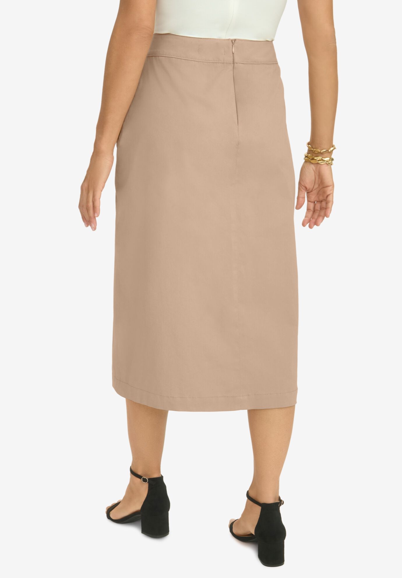 Chino Faux Wrap Skirt, NEW KHAKI, on-hover image number 1