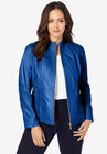 Zip Front Leather Jacket, DARK SAPPHIRE, hi-res image number null