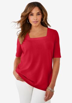 Stretch Cotton Square Neck Tee