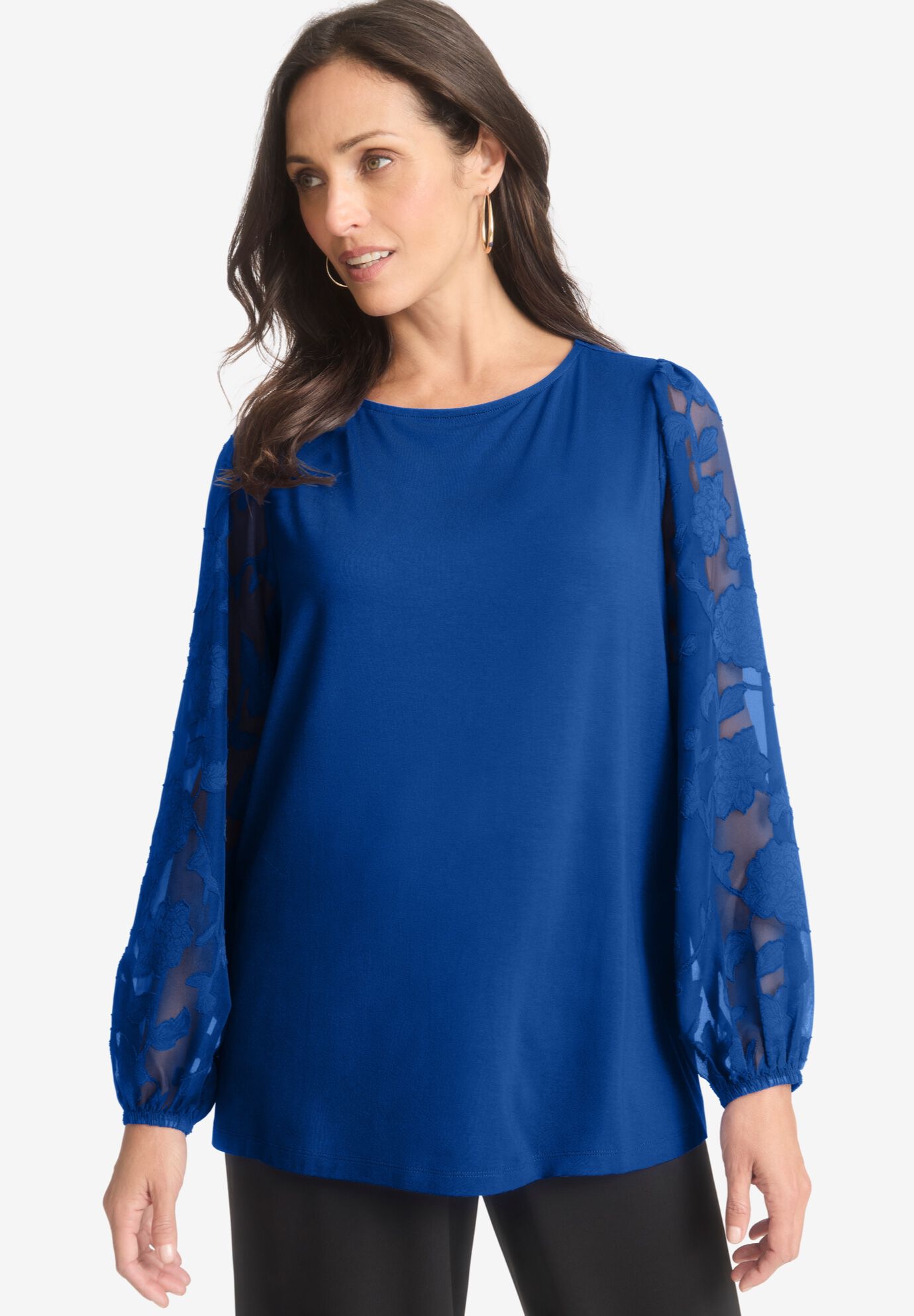 Mixed Media Top, DARK SAPPHIRE, hi-res image number 0