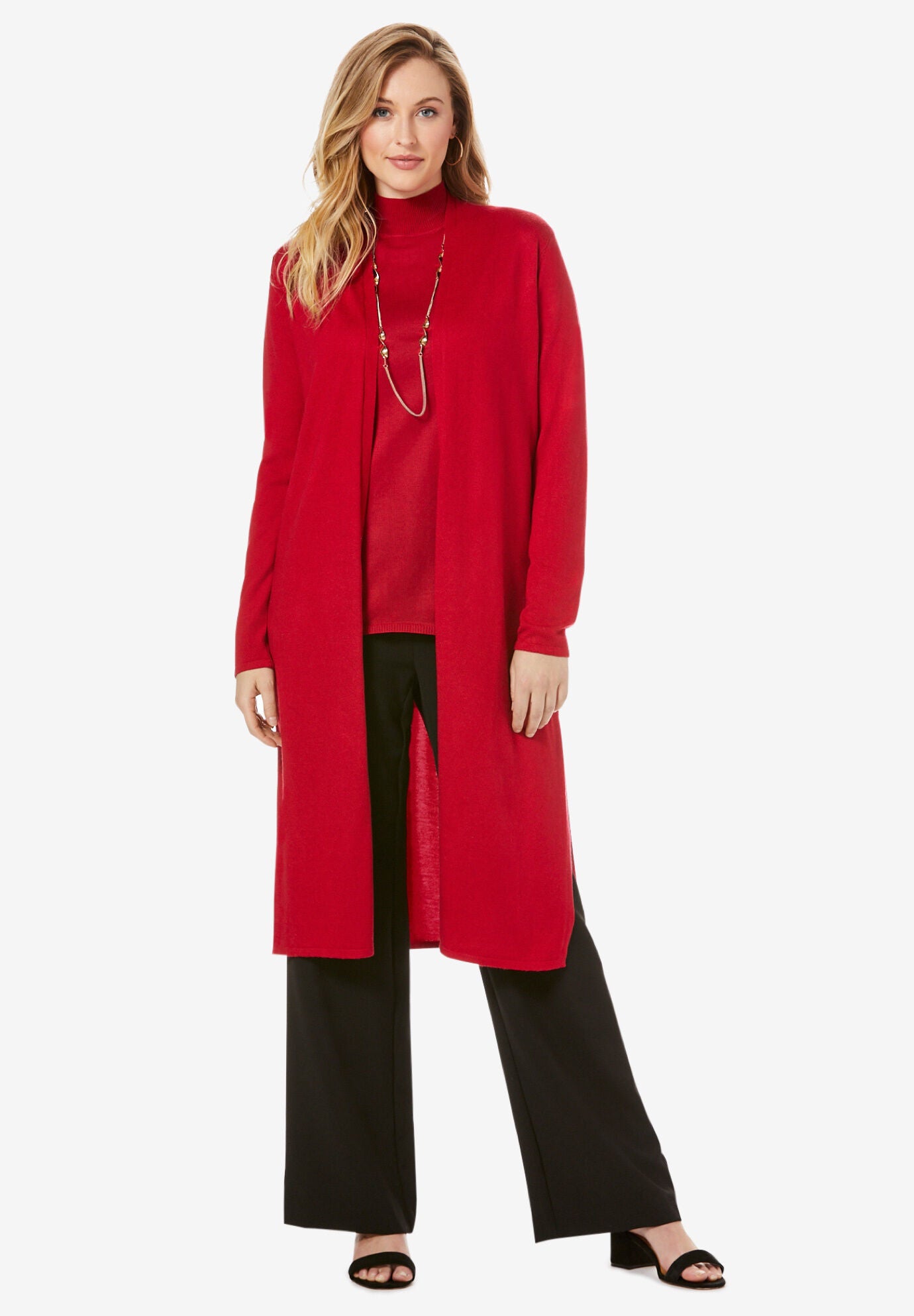 Long red sweater duster on sale