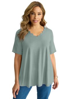 Scalloped V-Neck Tunic