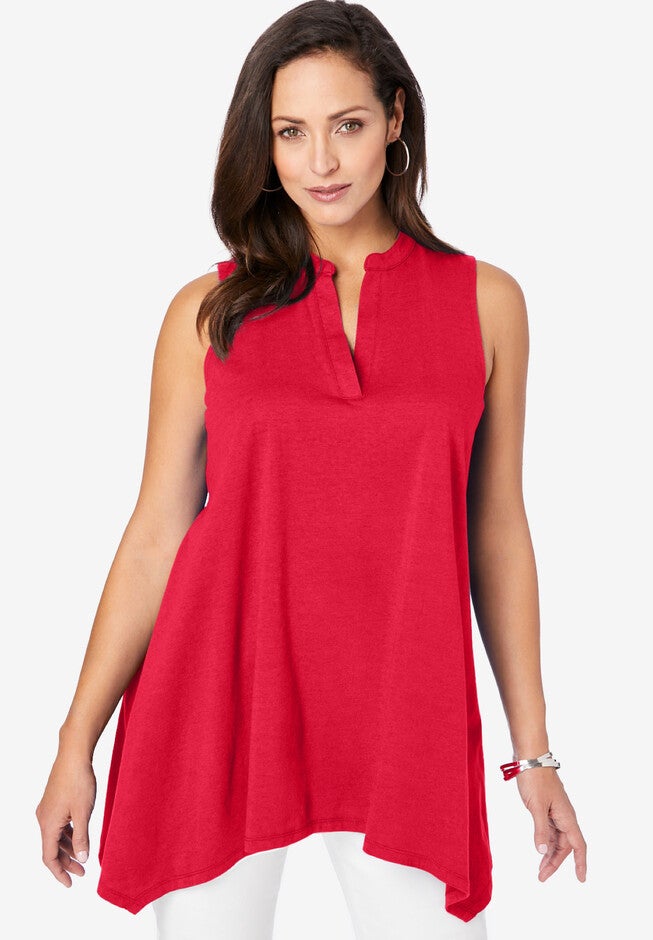 Stretch Knit Pointed Tunic, VIVID RED, hi-res image number 0