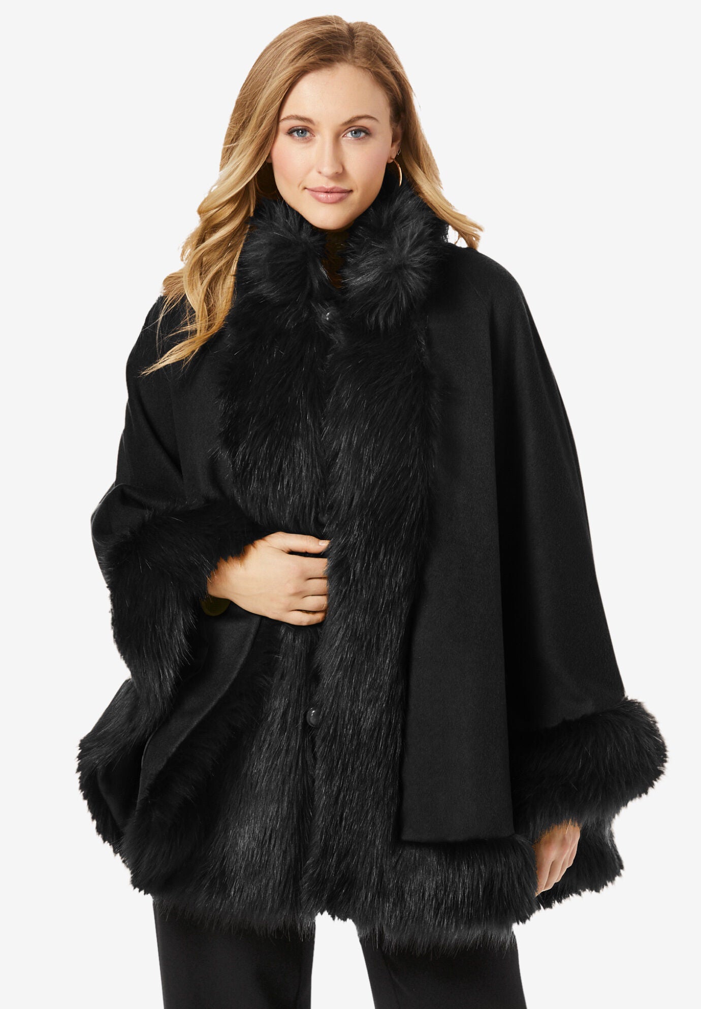 Cape with Faux Fur Trim Black