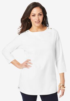 Plus Size White Cotton Tops