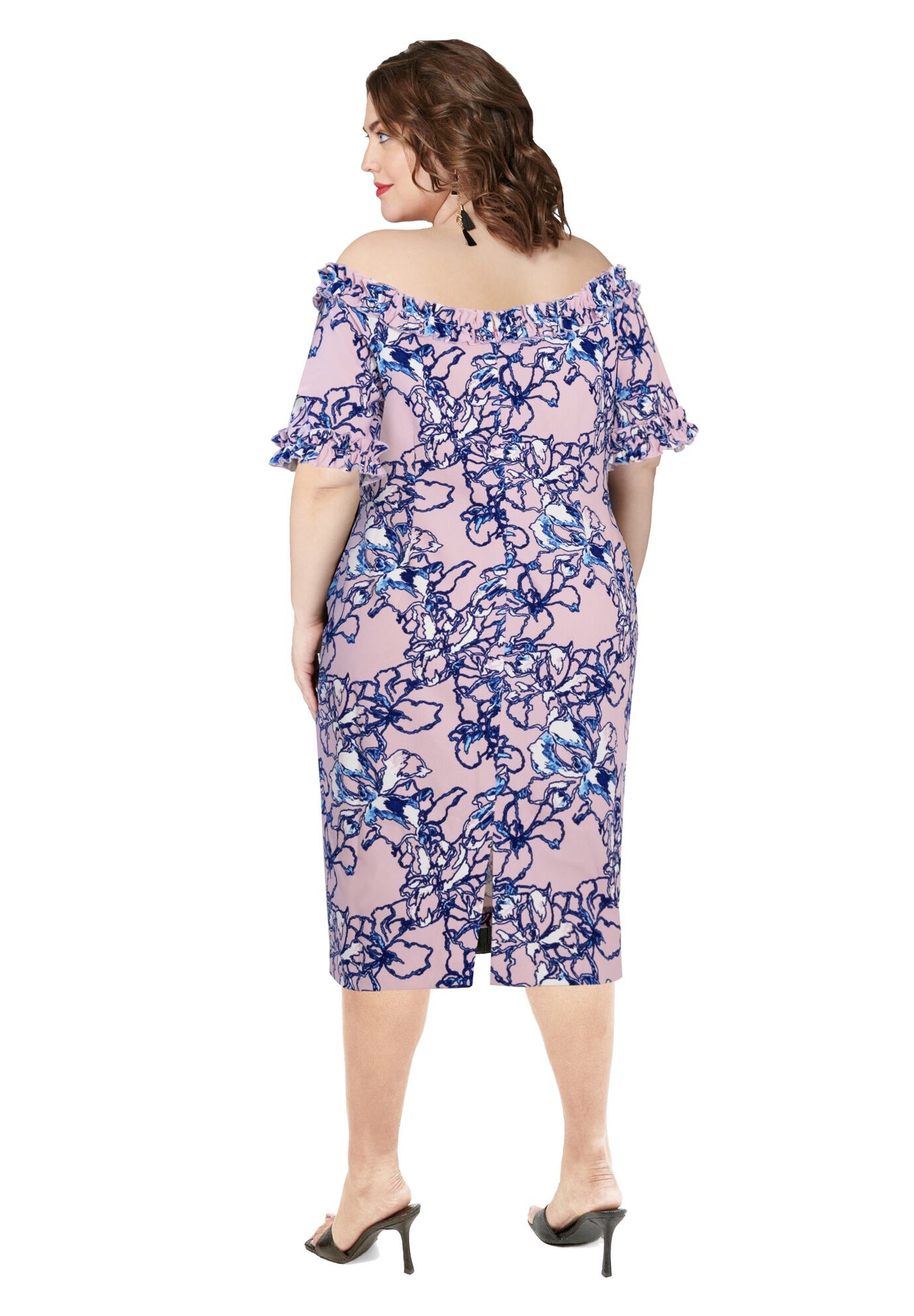 Misses Size Floral Midi Dress, LILAC, on-hover image number 1