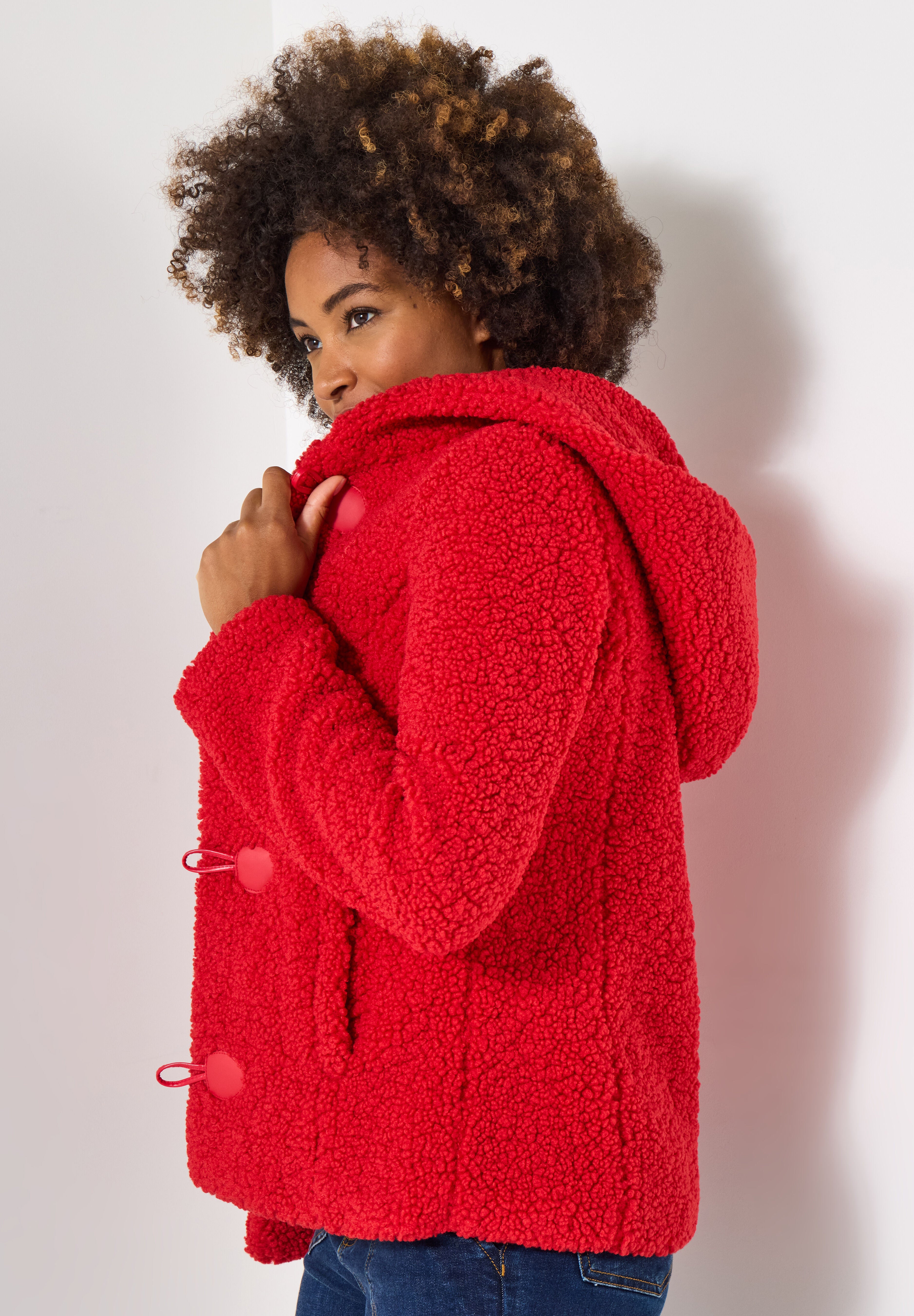 Hooded Sherpa Toggle Jacket, BRIGHT RED, alternate image number 2