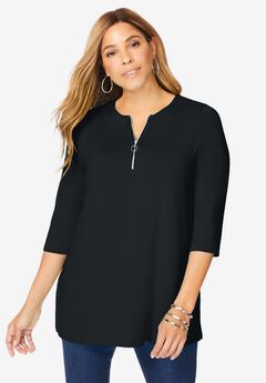 Stretch Knit Zip Tunic