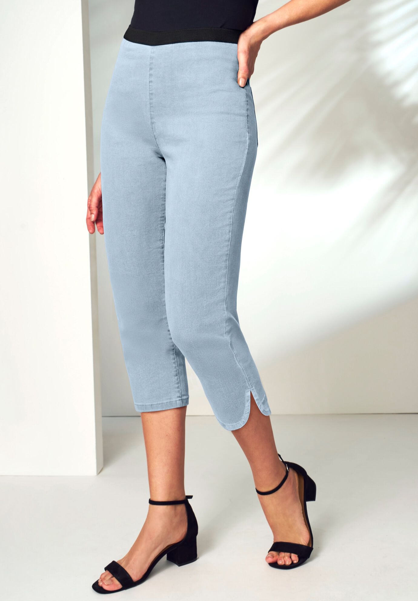 Stretch Denim Crop Jeggings, LIGHT WASH, hi-res image number 0