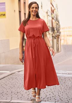 Stretch Cotton Drawstring Maxi Dress
