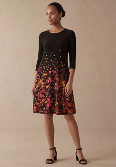 Stretch Knit Three-Quarter Sleeve T-shirt Dress