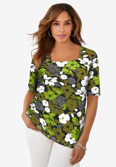 Stretch Cotton Square Neck Tee