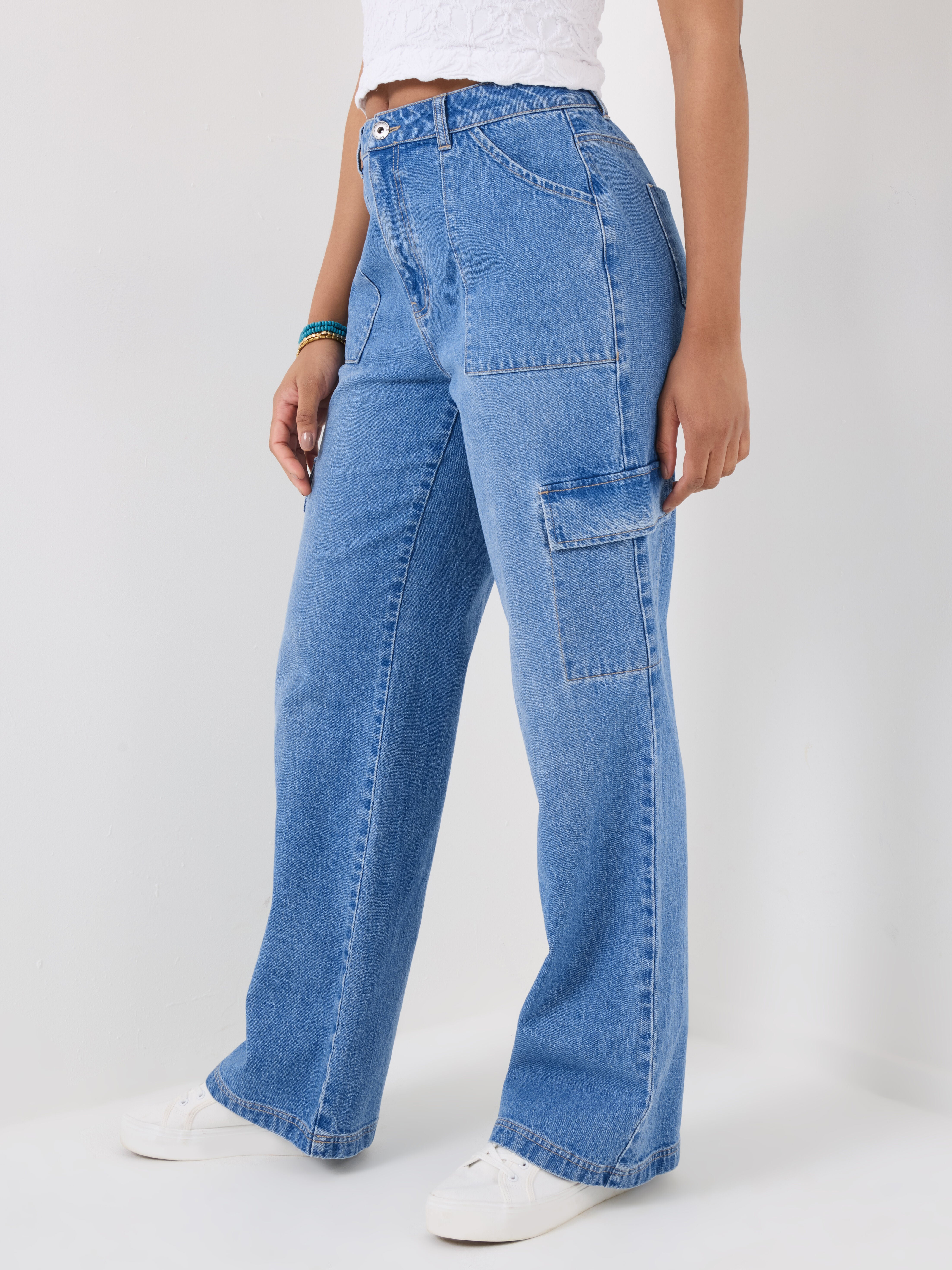 Denim Cargo Pants, LIGHT BLUE, hi-res image number 0
