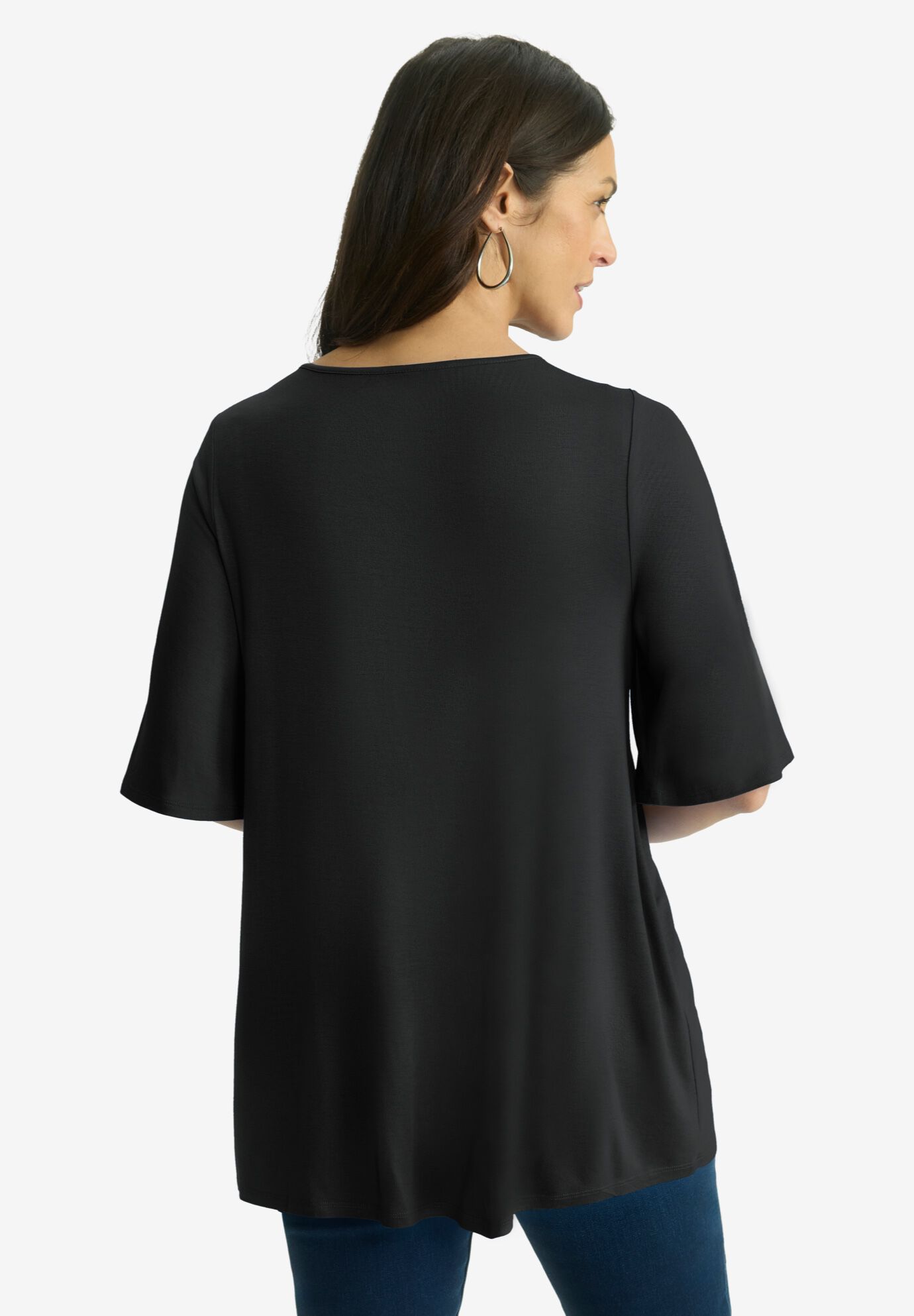 Asymmetrical Twist Neck Tunic, BLACK, on-hover image number 1