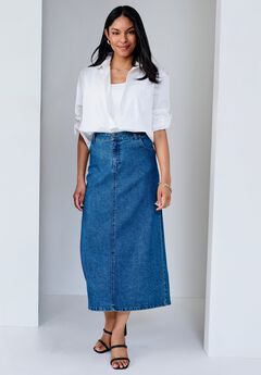 True Fit Stretch Denim Midi Skirt