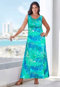 Stretch Knit Faux Wrap Maxi Dress, Black | Woman Within