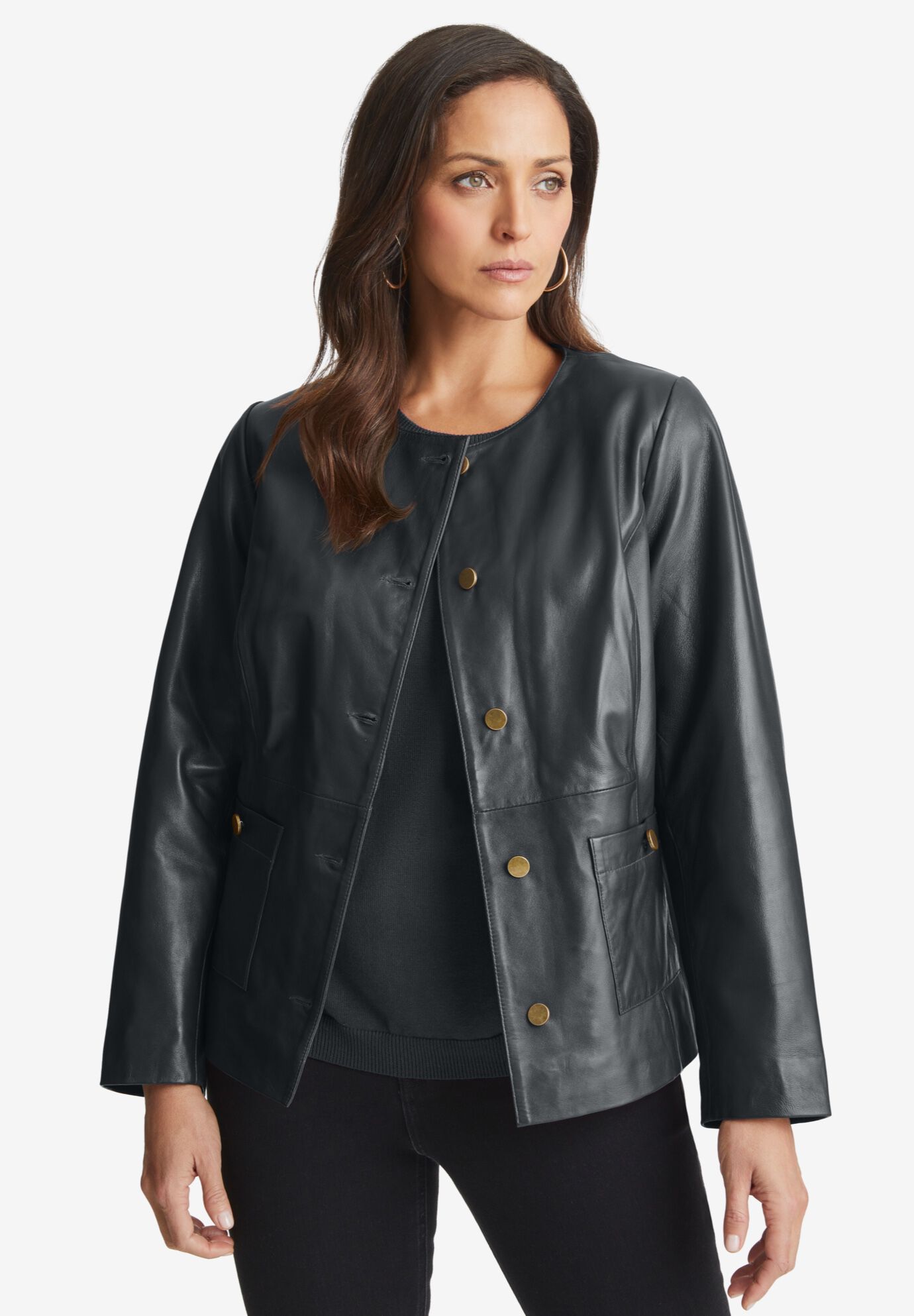 Chic Leather Lady Jacket for Plus Size Black