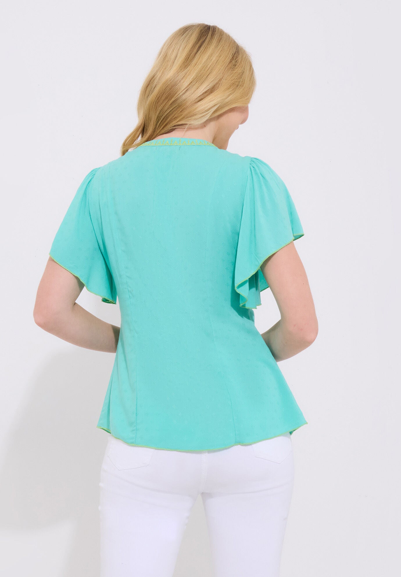 Embroidered Flutter Sleeve Top, SCROLL EMBROIDERY, alternate image number 2