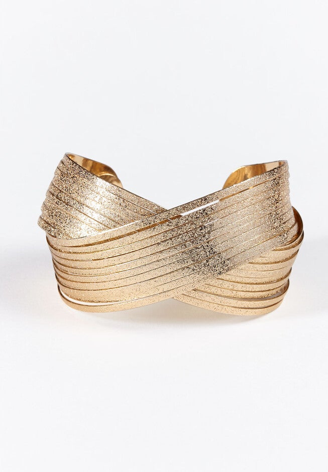 Cross Wire Cuff Bracelet, GOLD, hi-res image number null