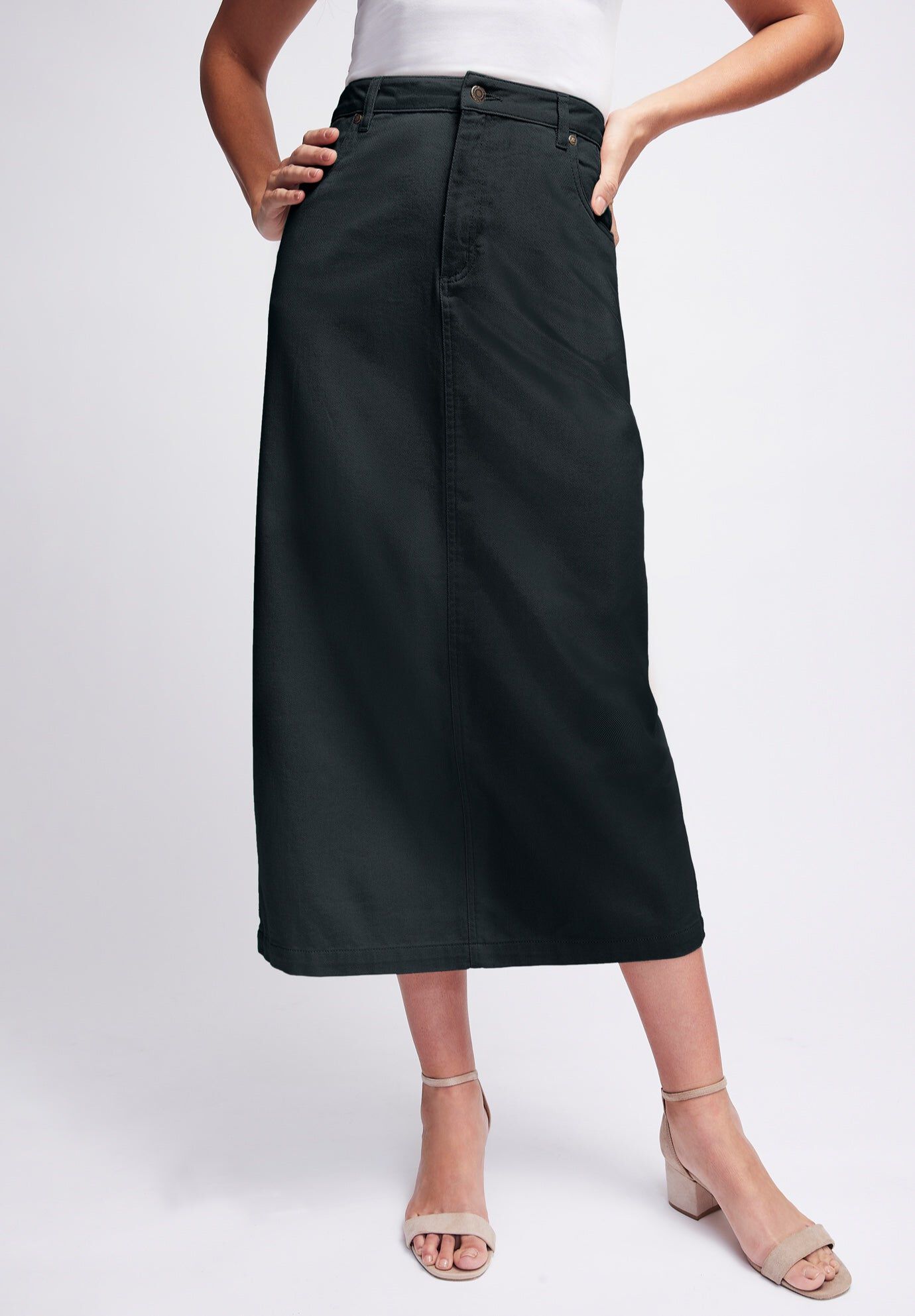 Classic Cotton Denim Midi Skirt
