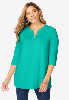 Stretch Knit Zip Tunic