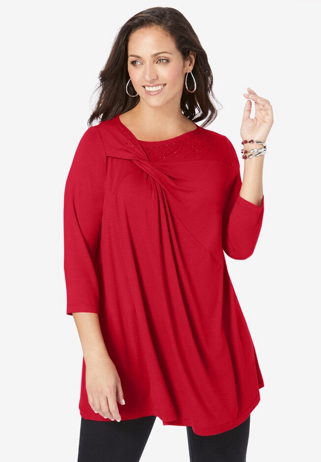 Twist-Front Trapeze Tunic, CLASSIC RED GEM, hi-res image number null