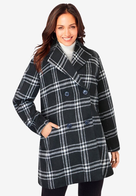A-Line Peacoat, BLACK WINDOW PLAID, hi-res image number null