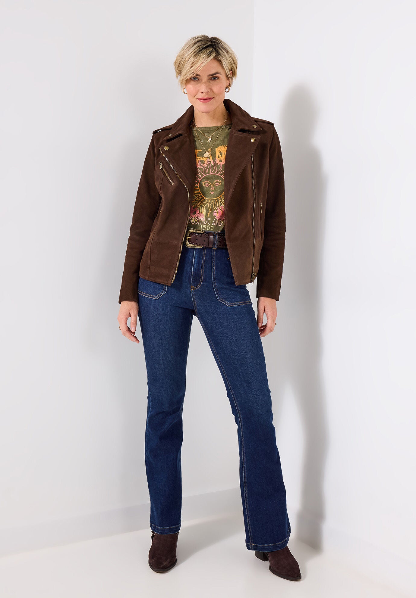 Suede Moto Jacket, CHOCOLATE BROWN, alternate image number 3
