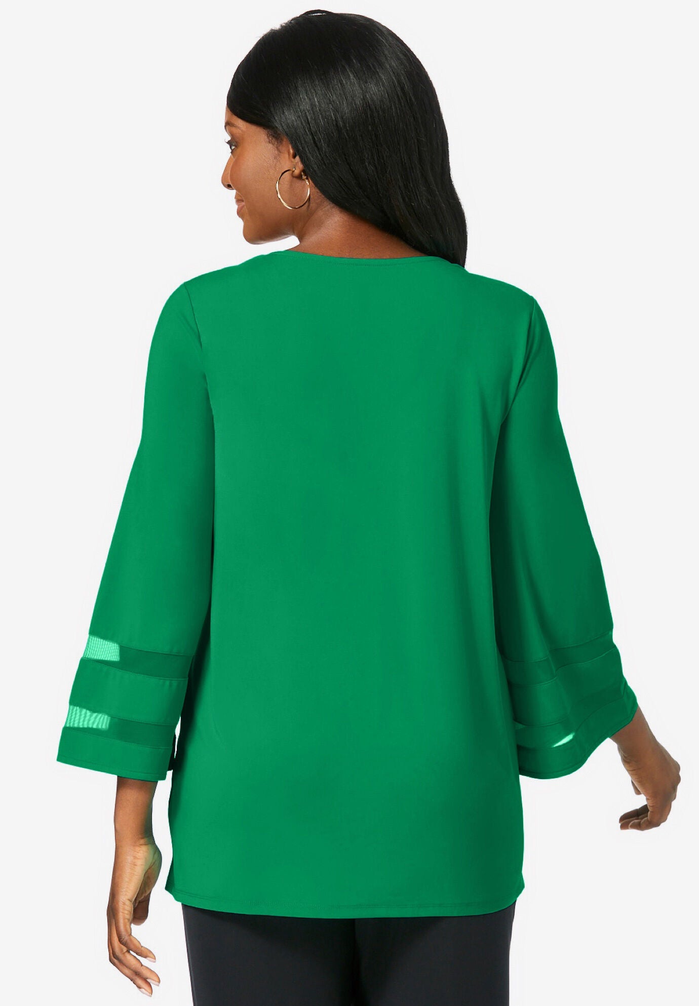 Stretch Knit Mesh Inset Sleeve Tunic, RASPBERRY, on-hover image number 1