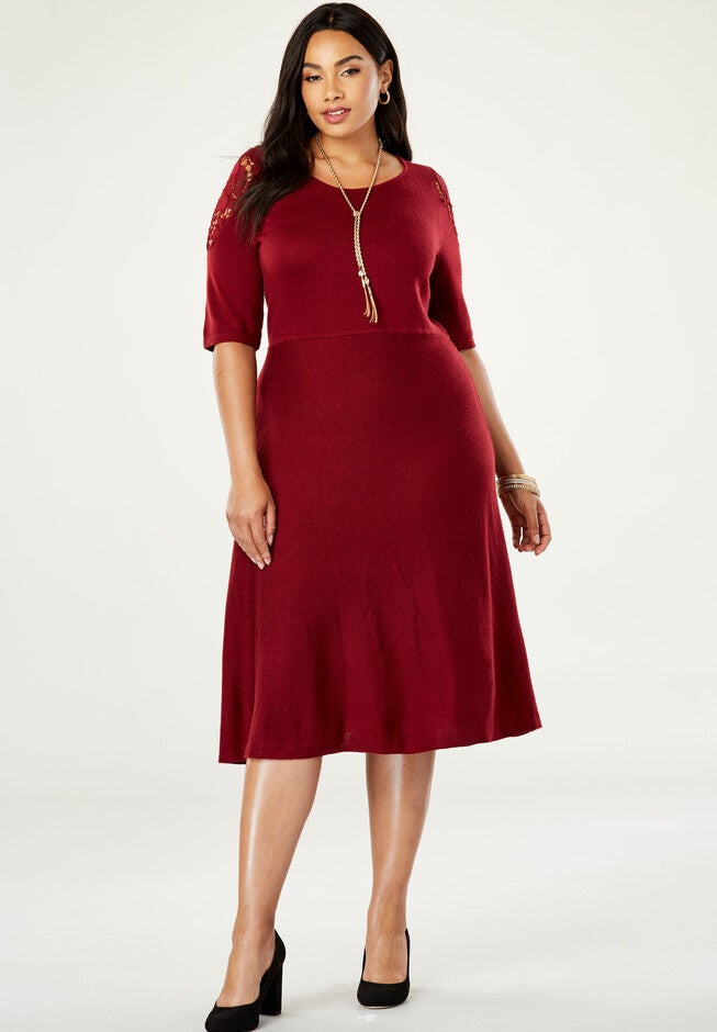 Applique Sweater Dress, BURGUNDY, hi-res image number null