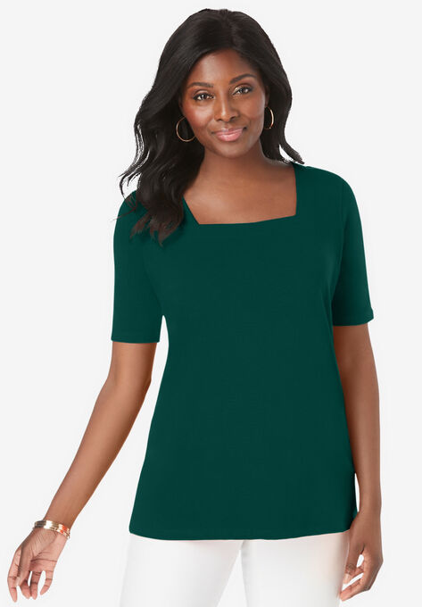Square Neck Tee, EMERALD GREEN, hi-res image number null