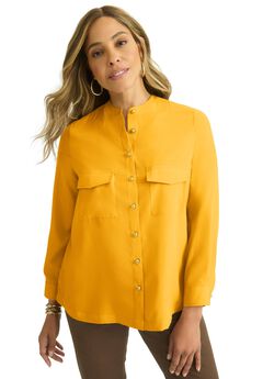 Button-Front Chest Pocket Blouse