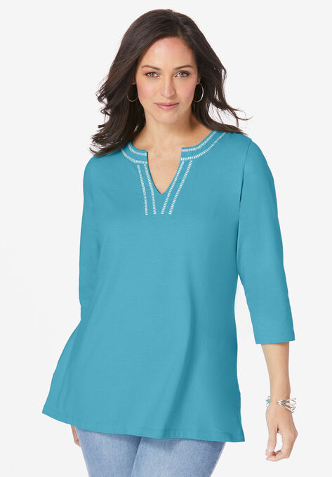 Notch Neck Tunic, BLUE BELL DIAMOND EMBROIDERY, hi-res image number null
