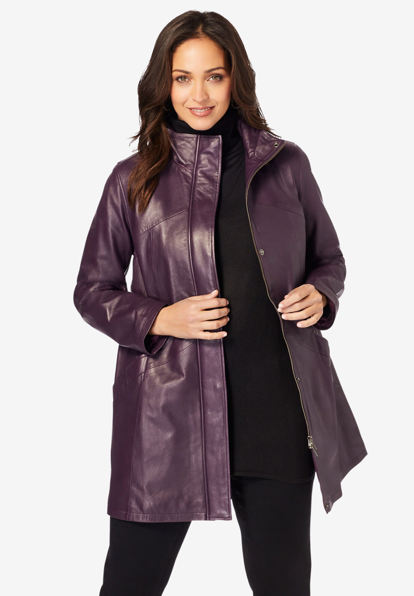 Roamans Womens Plus Size A-Line Leather Jacket 