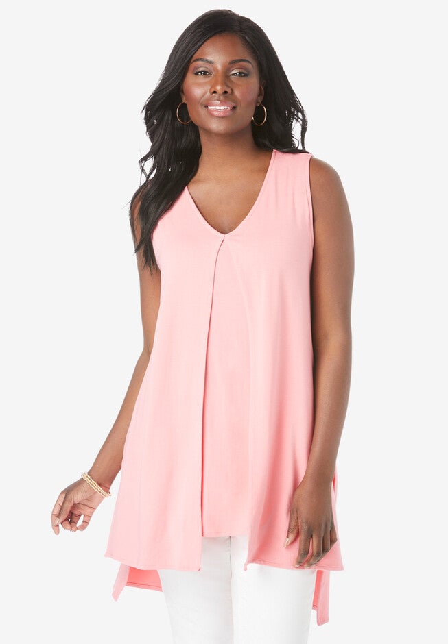 Sleeveless Knit Flyaway Tunic, SALMON, hi-res image number null