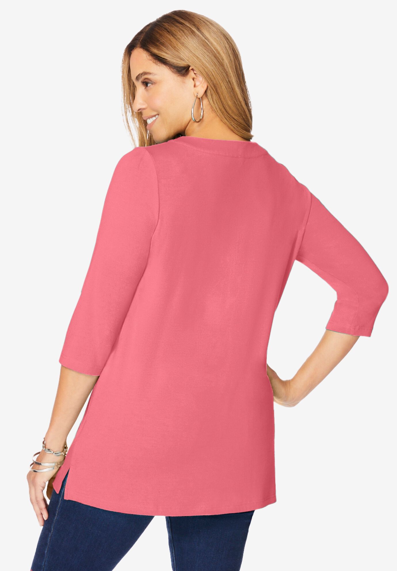Stretch Knit Zip Tunic, TEA ROSE, on-hover image number 1