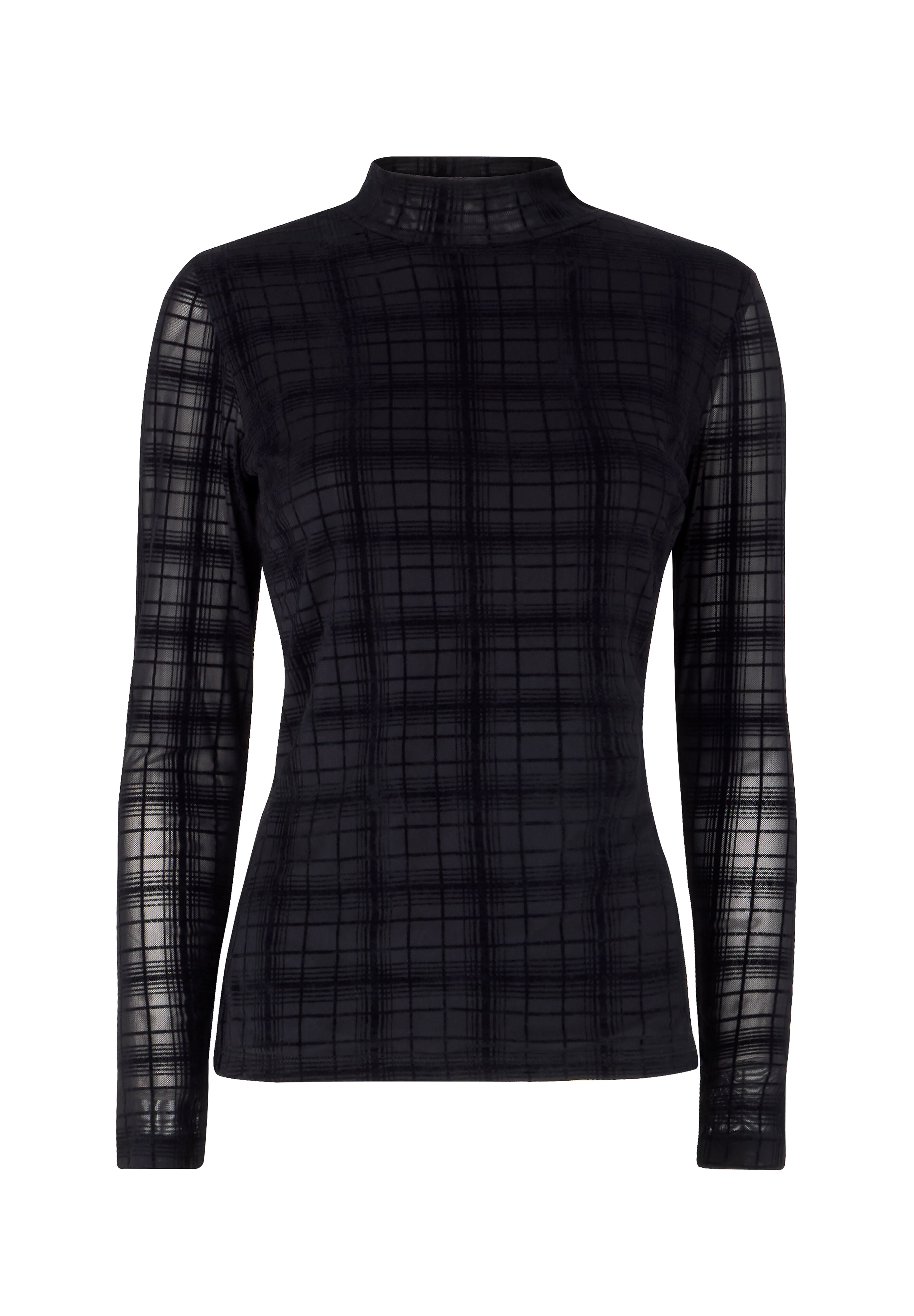 Burnout Plaid Mockneck Tee, BLACK BURNOUT PLAID, alternate image number 3