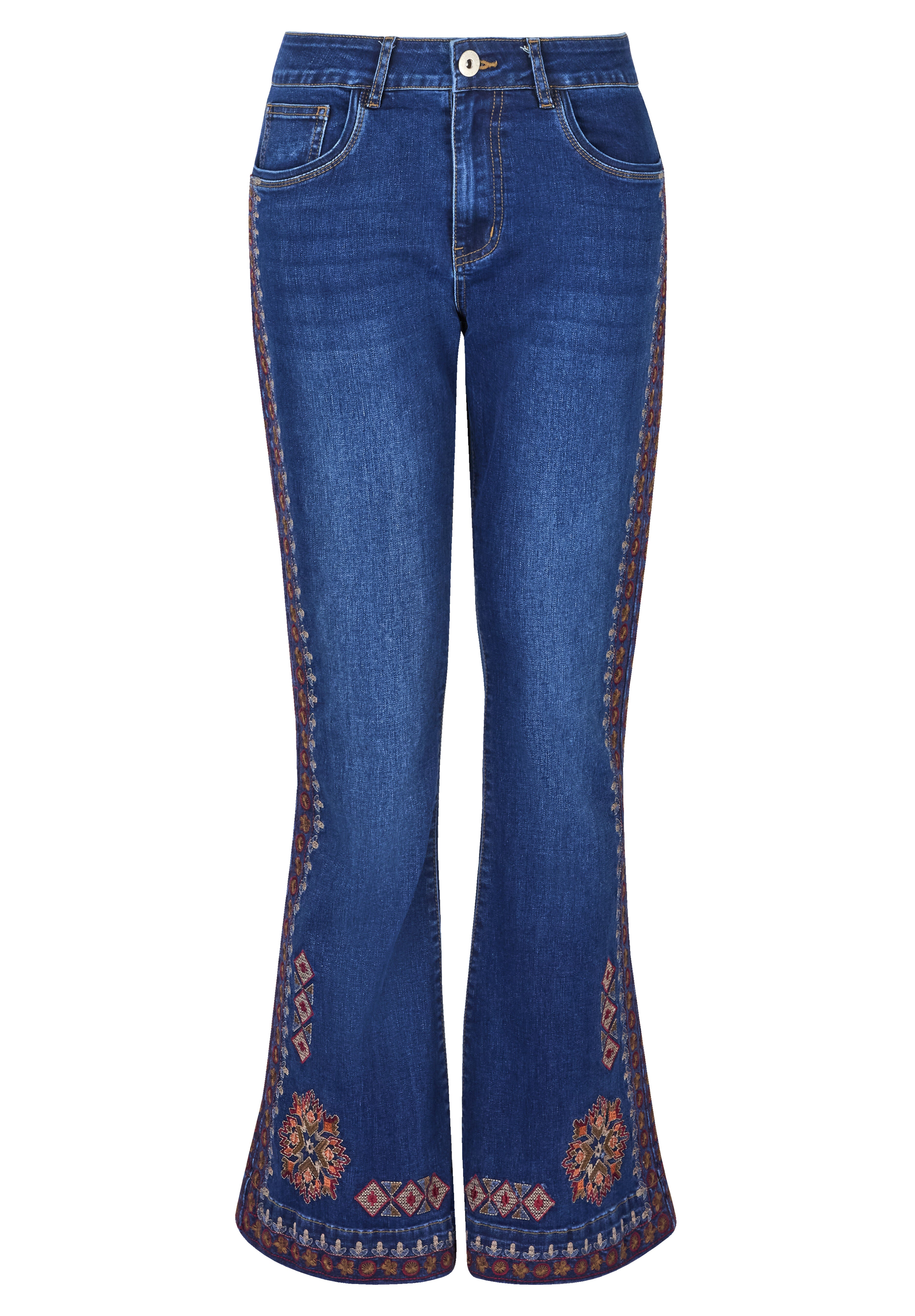 Embroidered Flare Jeans, DARK BLUE AZTEC, alternate image number 3