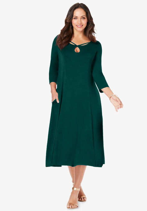 Twisted Keyhole A-line Dress, EMERALD GREEN, hi-res image number null